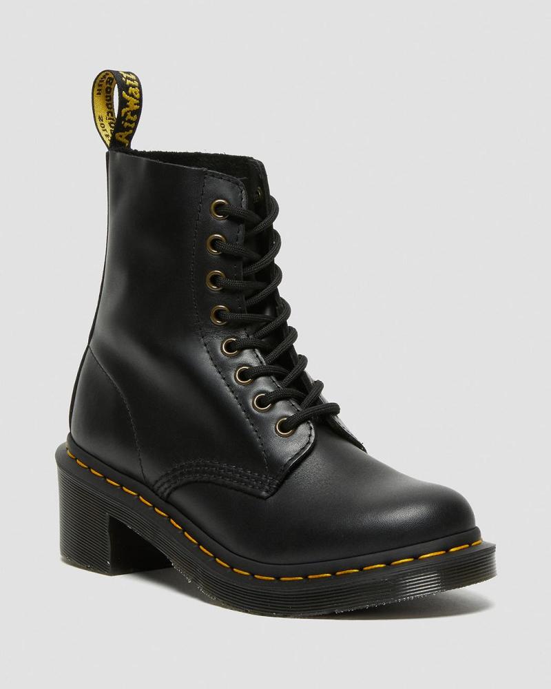 Black Women\'s Dr Martens Clemency Leather Heeled Heeled Boots | CA 140EBC